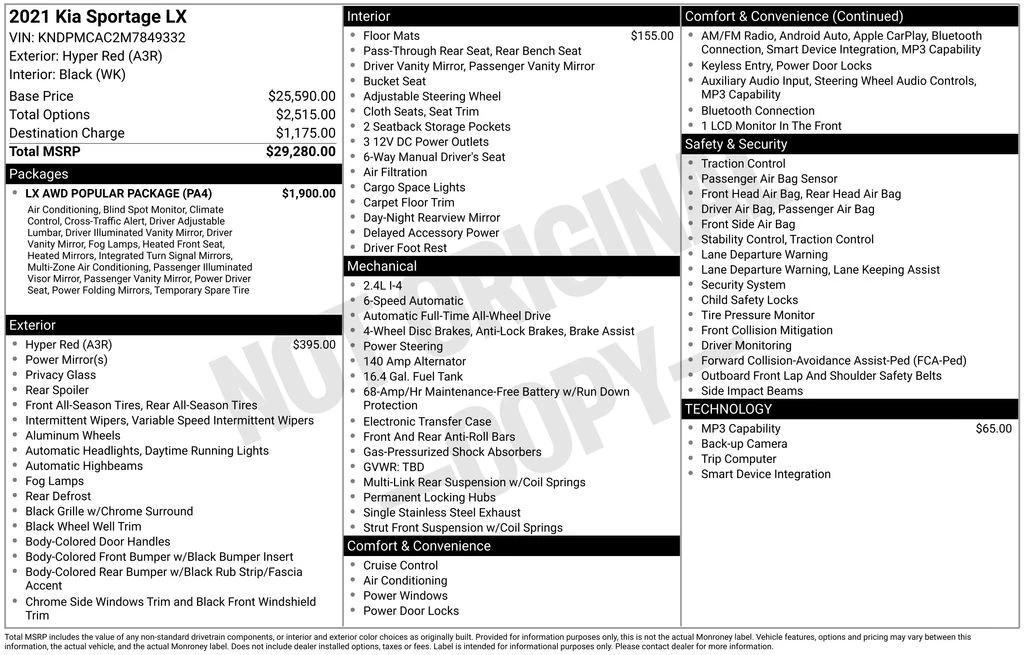 used 2021 Kia Sportage car, priced at $18,000