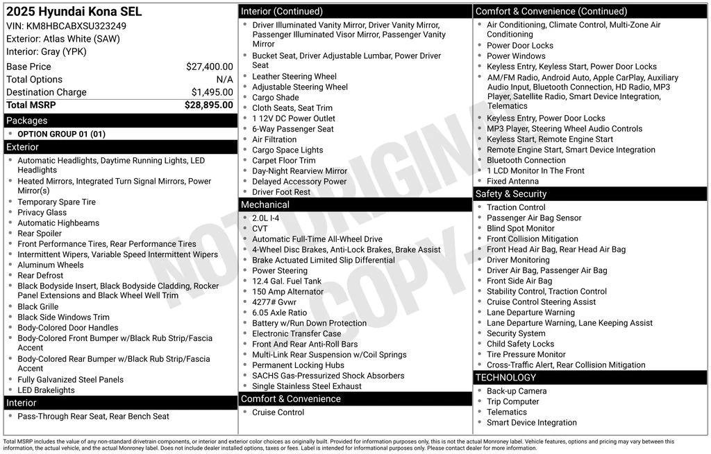 used 2025 Hyundai Kona car, priced at $23,100