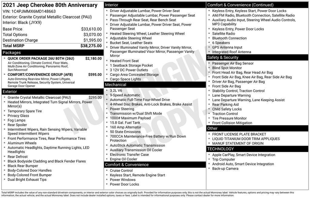 used 2021 Jeep Cherokee car, priced at $19,300