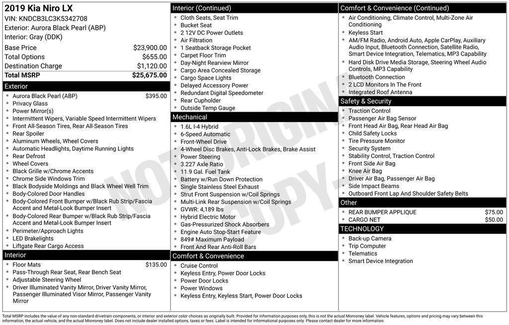 used 2019 Kia Niro car, priced at $9,800