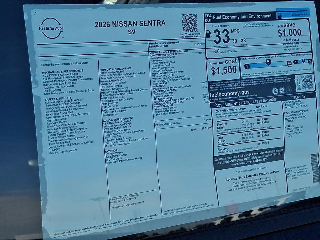 new 2026 Nissan Sentra car, priced at $26,915