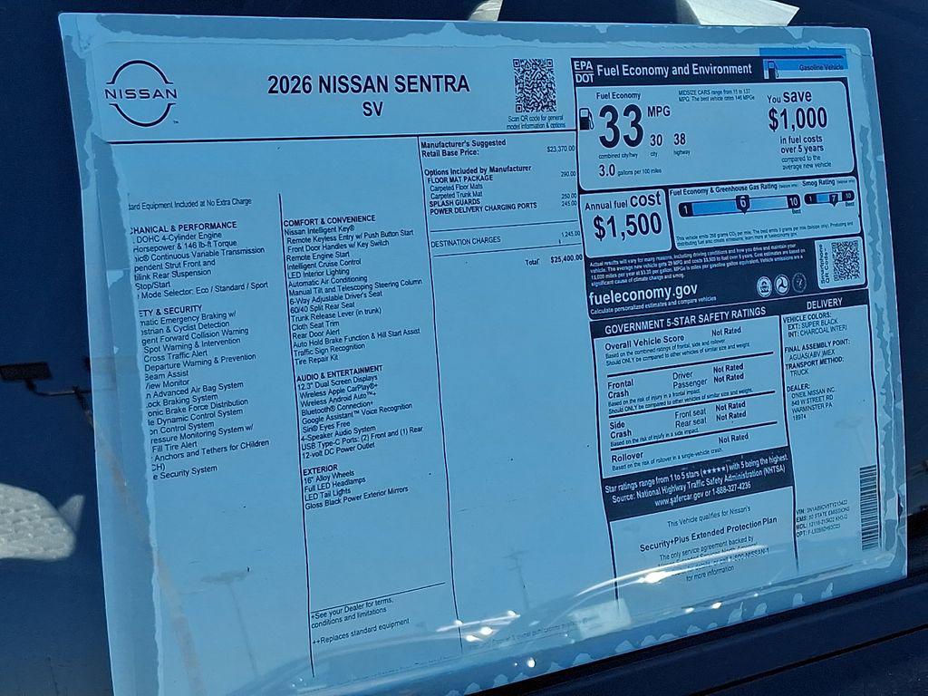 new 2026 Nissan Sentra car, priced at $25,390