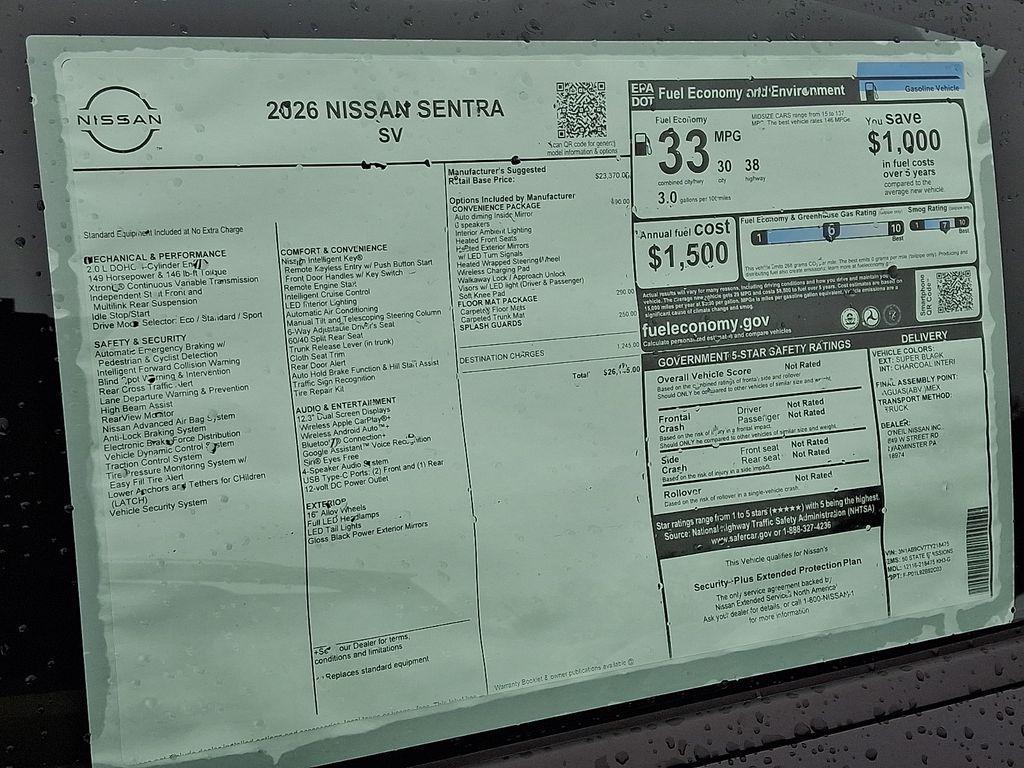 new 2026 Nissan Sentra car, priced at $25,645