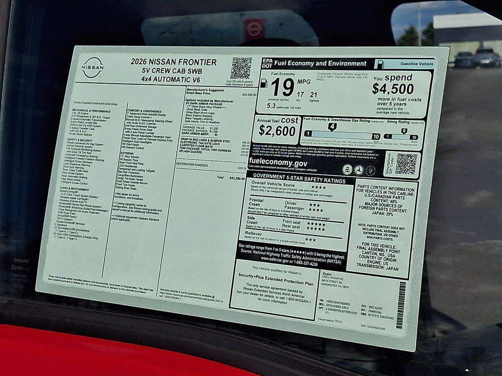 new 2026 Nissan Frontier car, priced at $39,153
