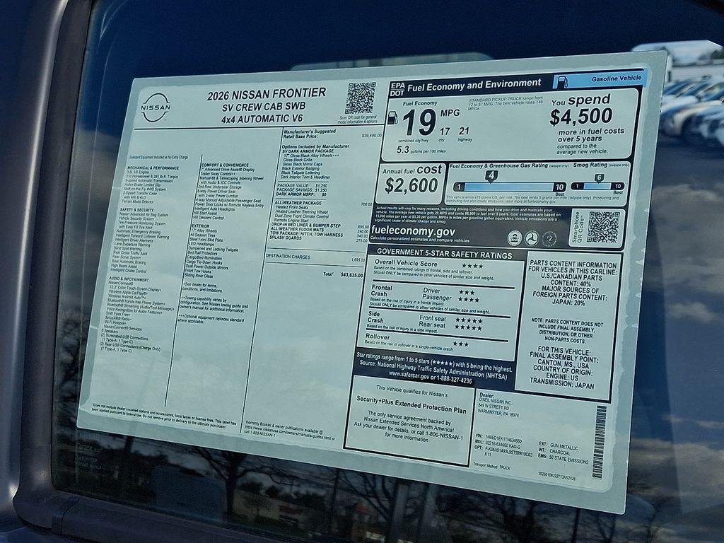 new 2026 Nissan Frontier car, priced at $39,484
