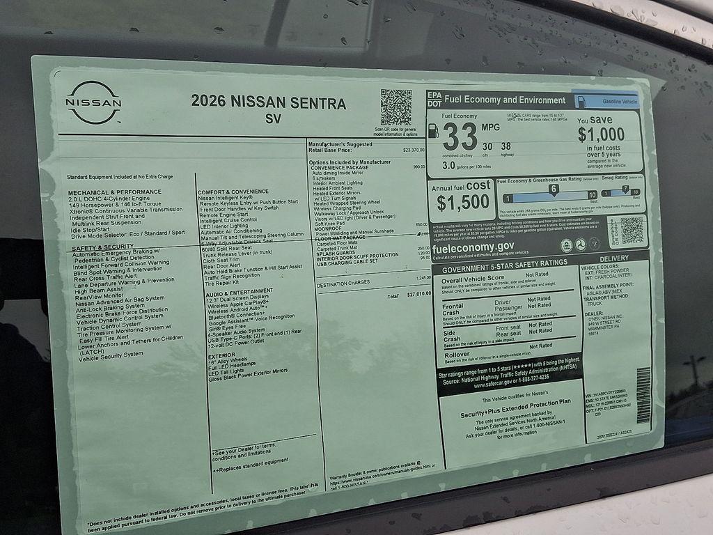 new 2026 Nissan Sentra car, priced at $26,510