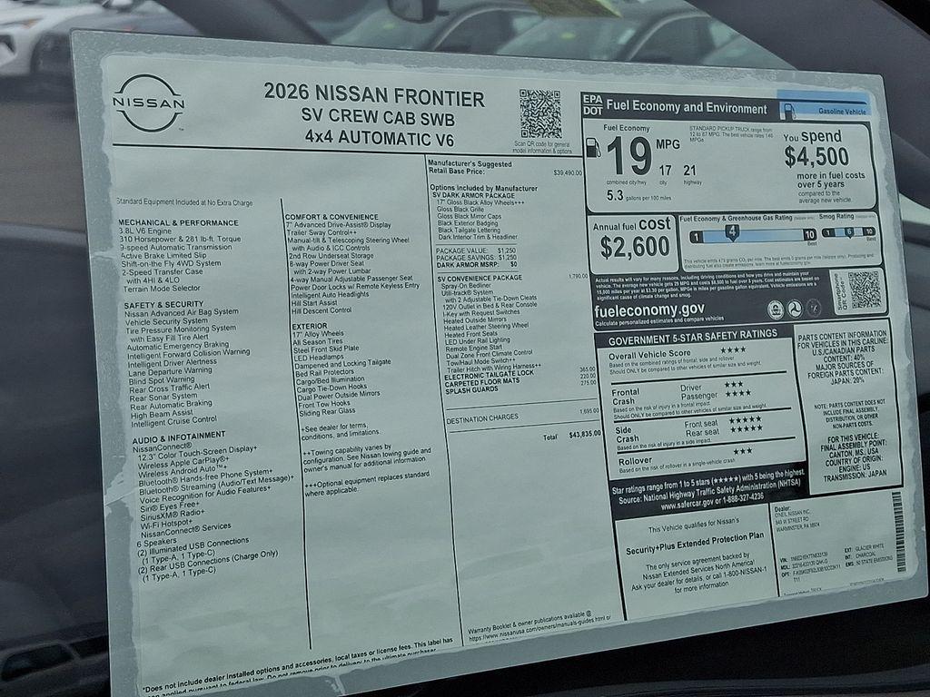 new 2026 Nissan Frontier car, priced at $39,694
