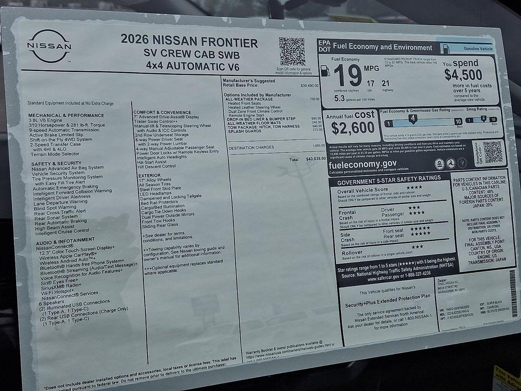 new 2026 Nissan Frontier car, priced at $39,484