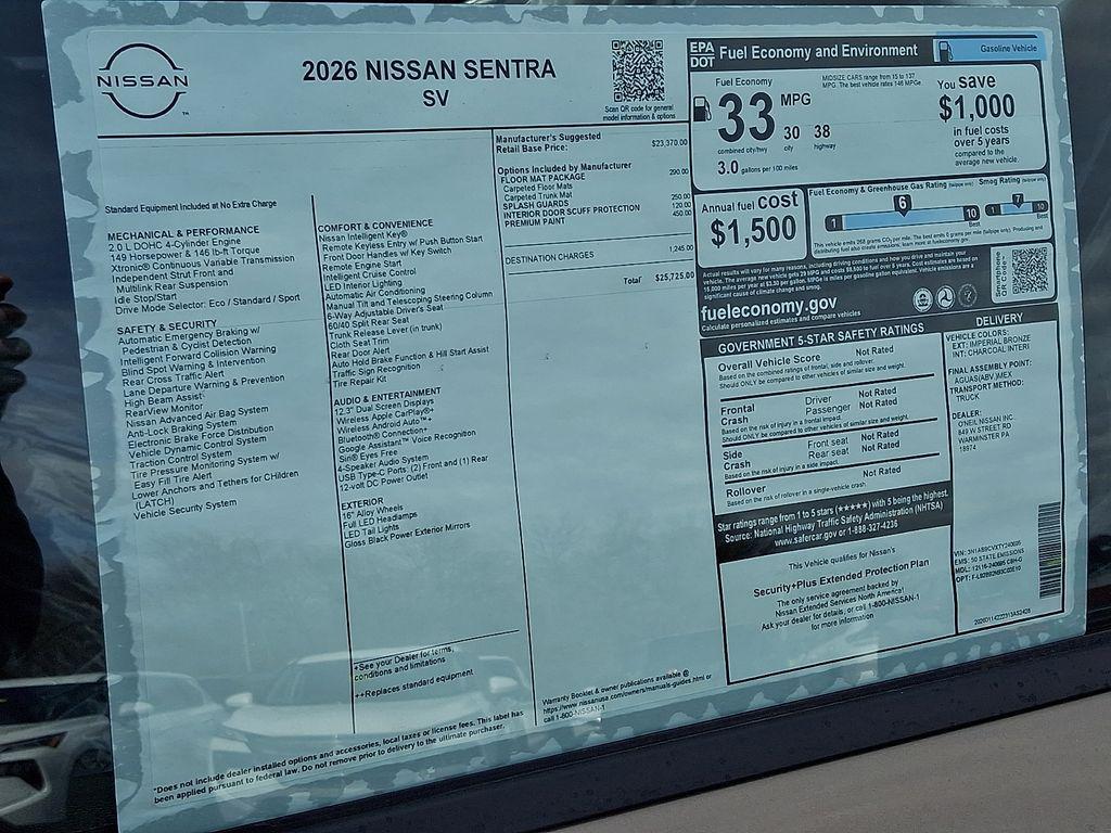 new 2026 Nissan Sentra car, priced at $25,225