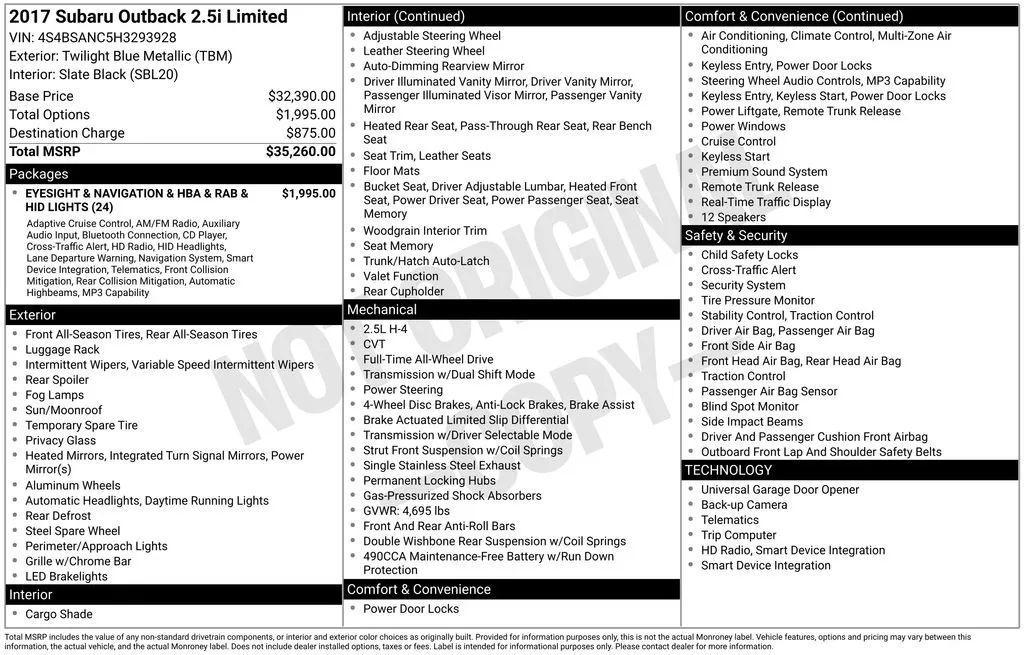 used 2017 Subaru Outback car, priced at $13,958