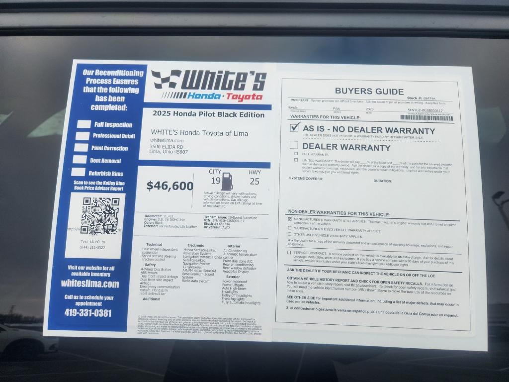 used 2025 Honda Pilot car, priced at $46,600