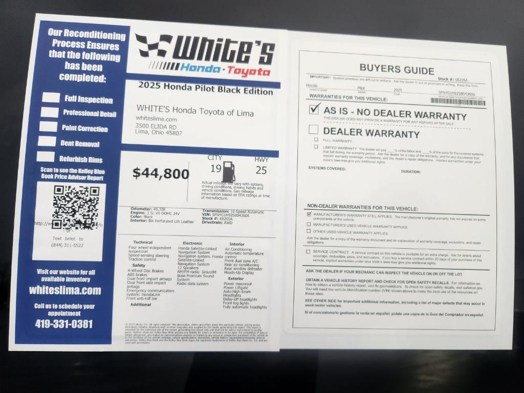 used 2025 Honda Pilot car, priced at $44,800