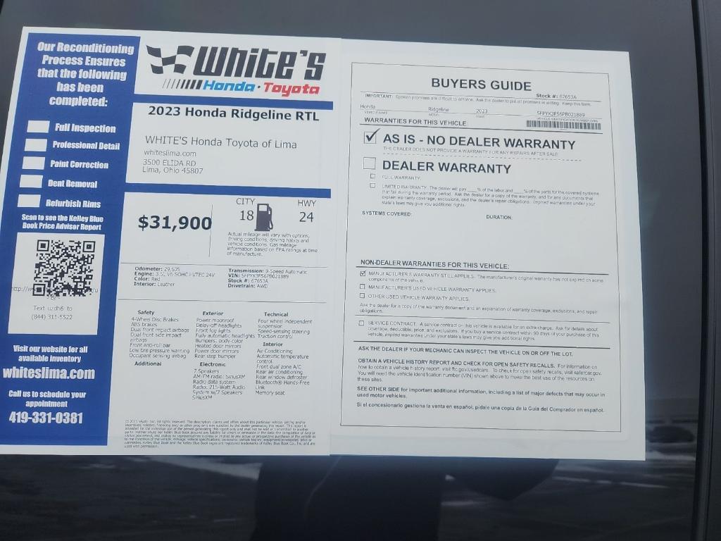 used 2023 Honda Ridgeline car, priced at $31,900