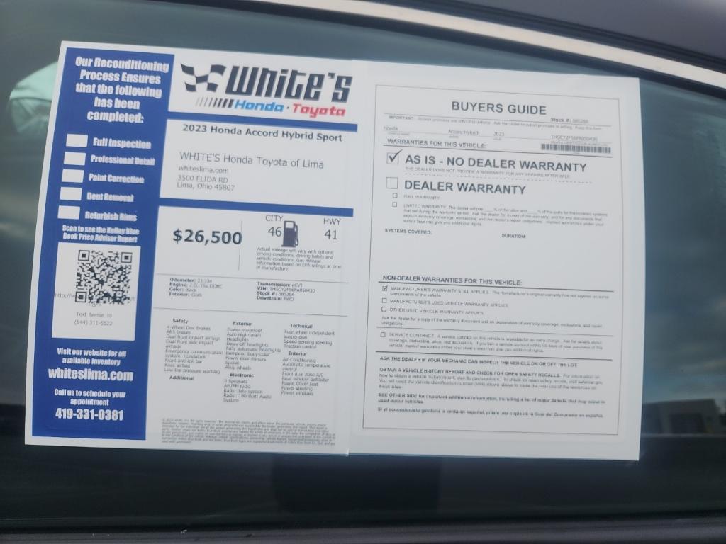 used 2023 Honda Accord Hybrid car, priced at $26,500