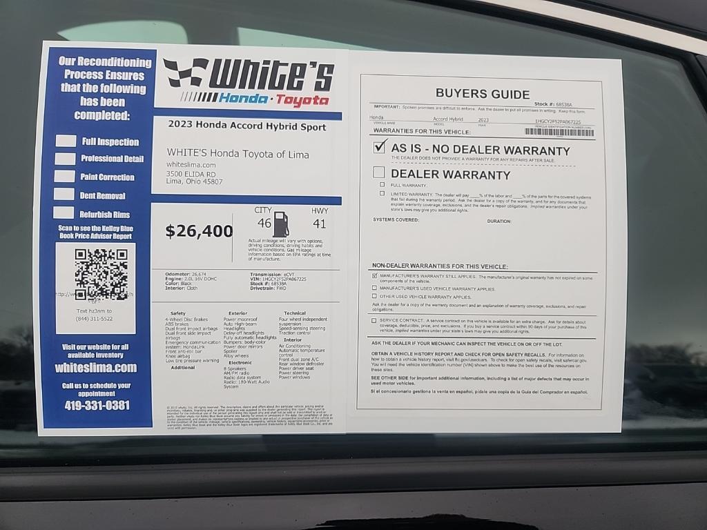 used 2023 Honda Accord Hybrid car, priced at $26,400