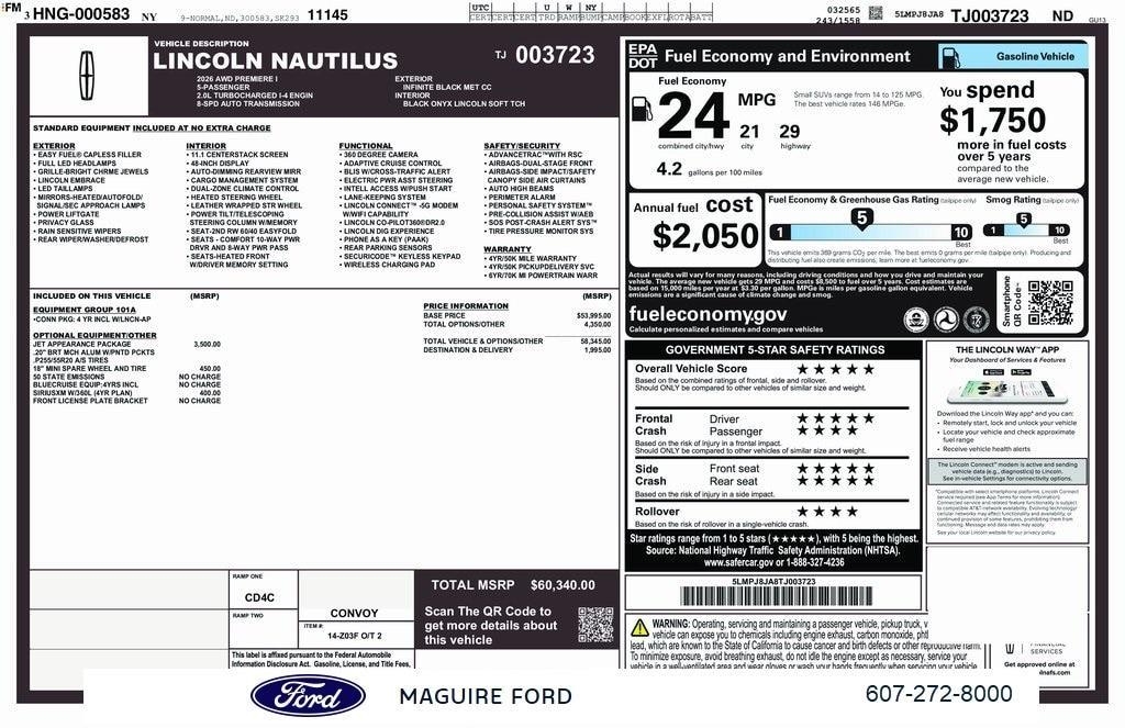 new 2026 Lincoln Nautilus car, priced at $51,999