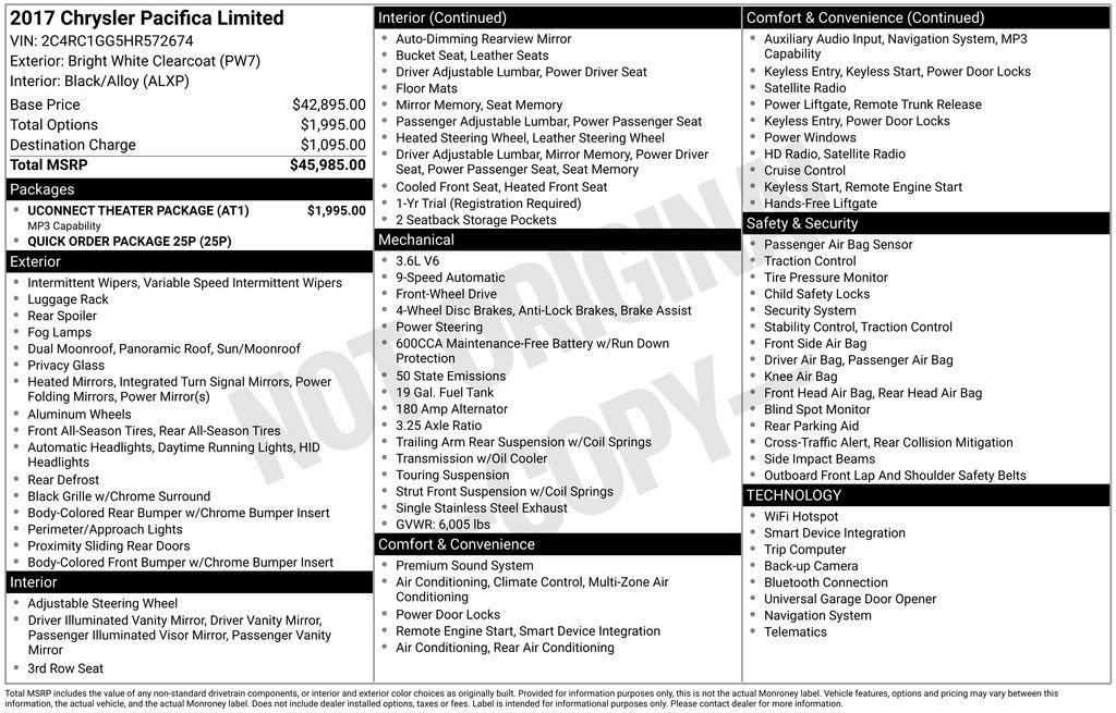 used 2017 Chrysler Pacifica car, priced at $12,436