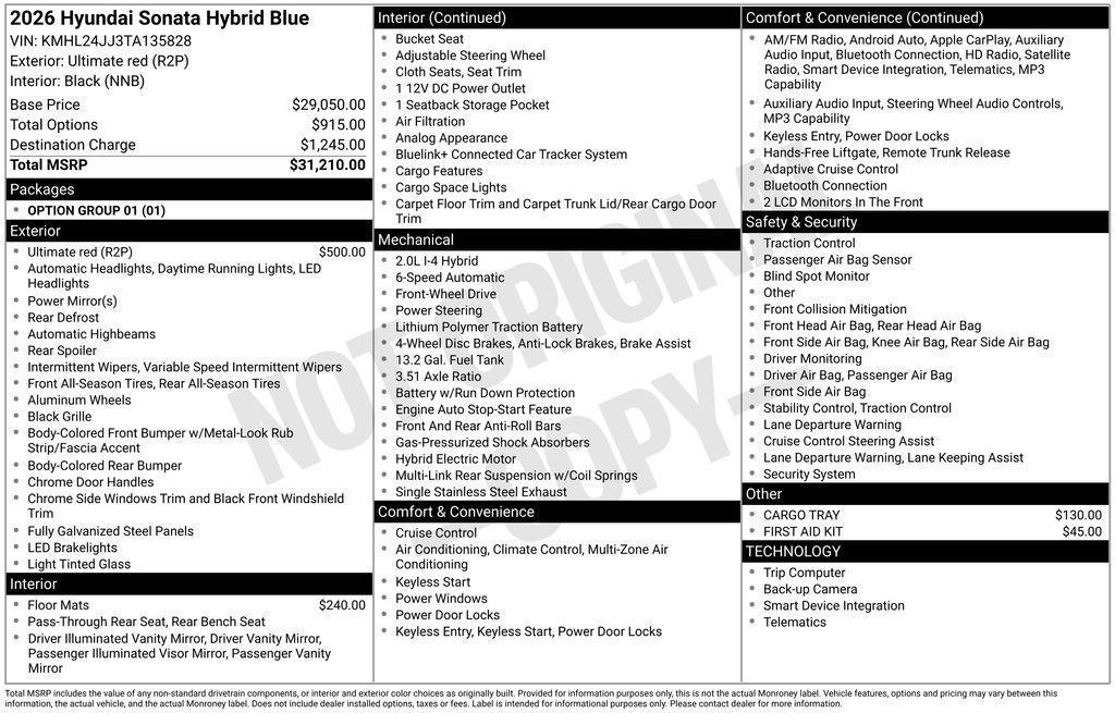 new 2026 Hyundai Sonata Hybrid car, priced at $30,069