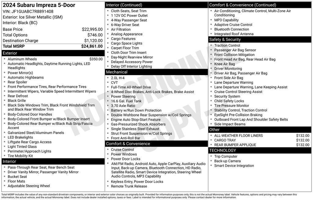 used 2024 Subaru Impreza car, priced at $20,027