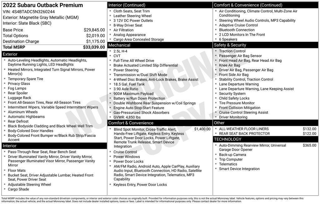 used 2022 Subaru Outback car, priced at $25,177