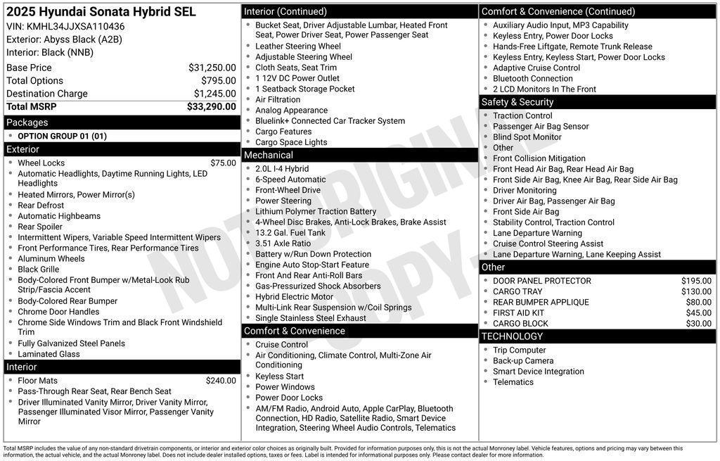 new 2025 Hyundai Sonata Hybrid car, priced at $28,020