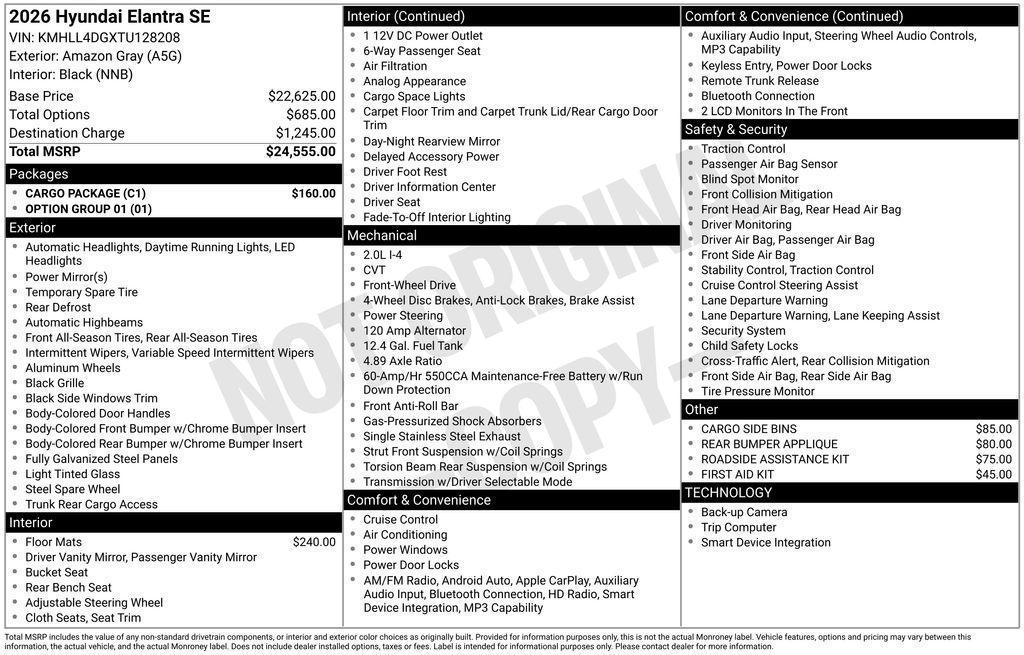 new 2026 Hyundai Elantra car, priced at $23,349