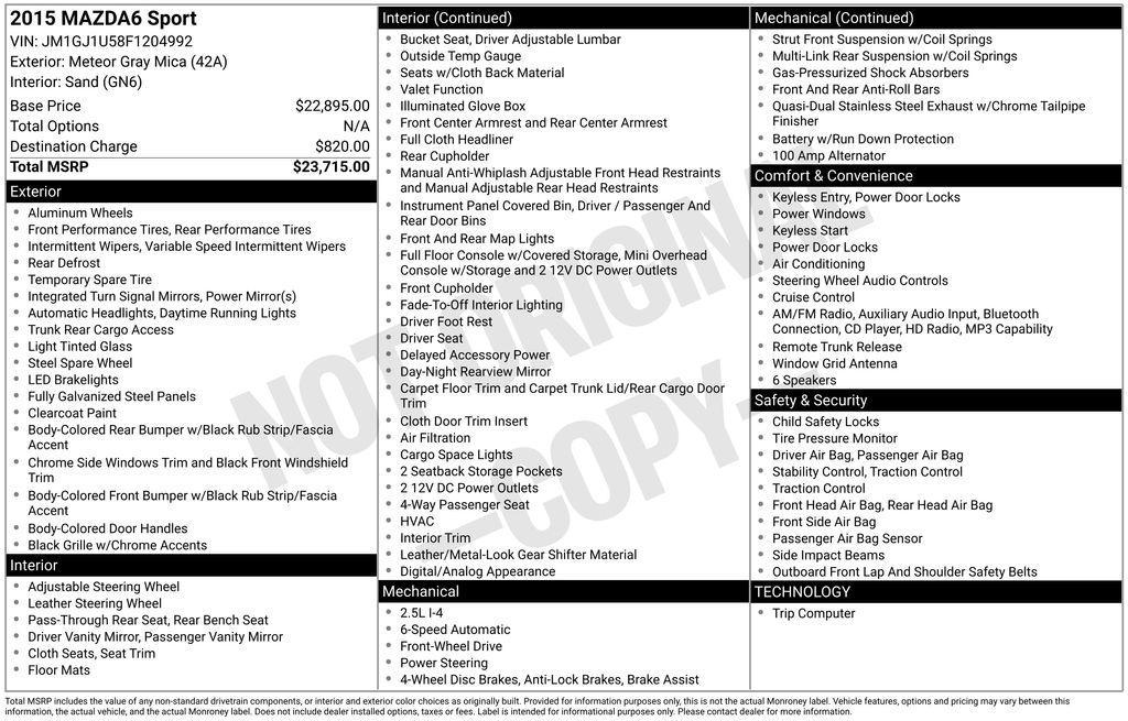 used 2015 Mazda Mazda6 car, priced at $12,277