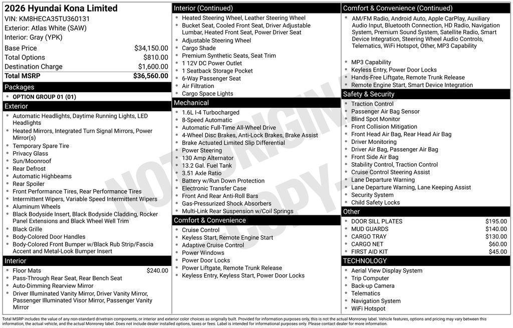 new 2026 Hyundai Kona car, priced at $34,175