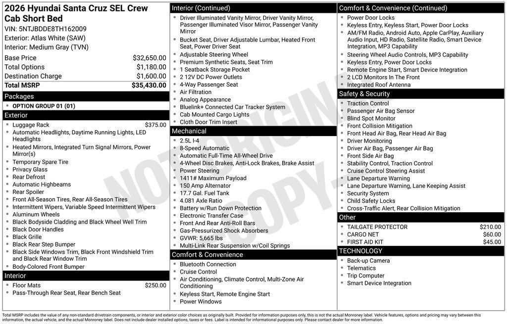 new 2026 Hyundai SANTA CRUZ car, priced at $32,403