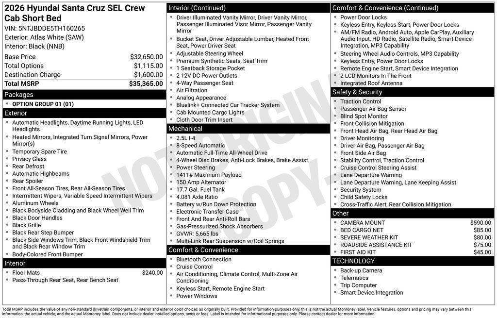 new 2026 Hyundai SANTA CRUZ car, priced at $32,382