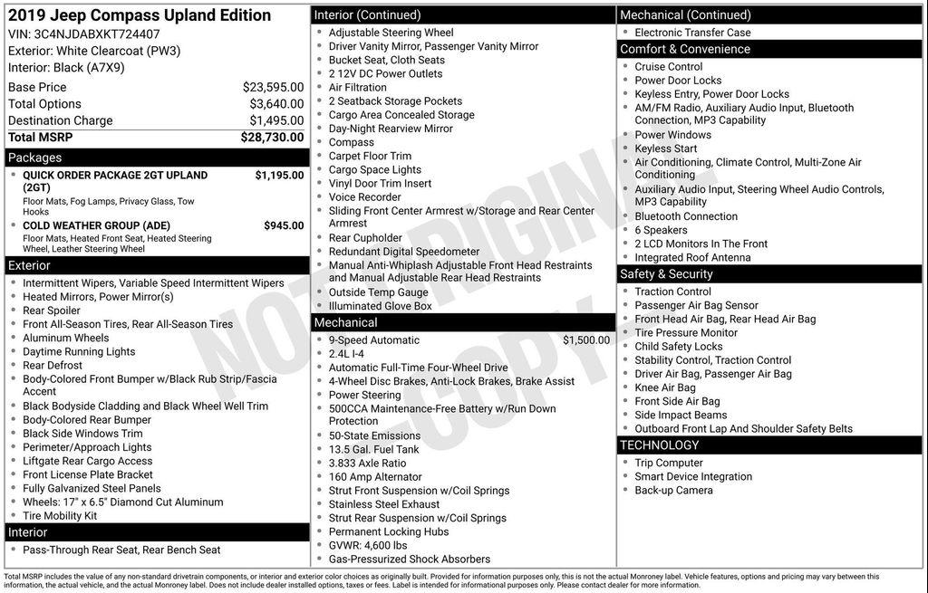 used 2019 Jeep Compass car, priced at $11,105