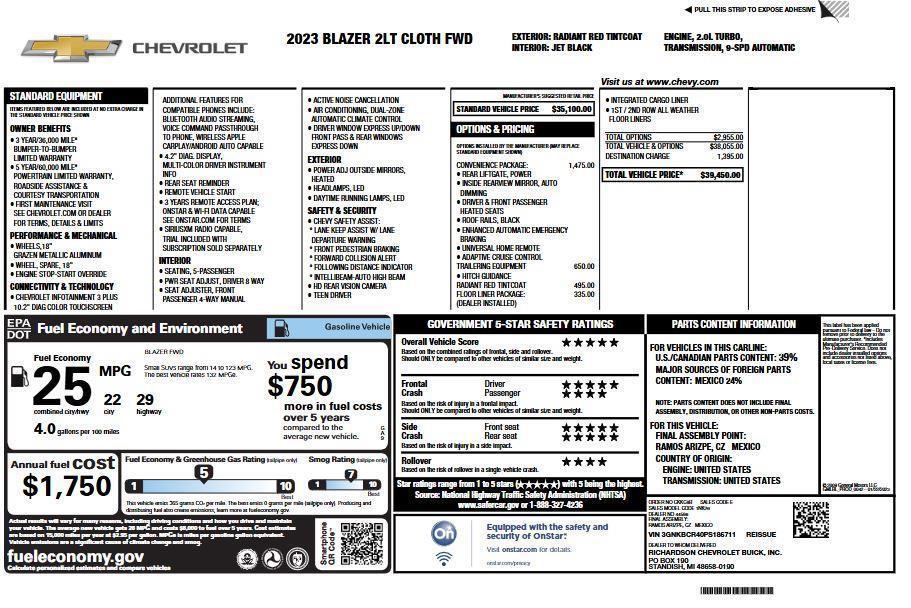 used 2023 Chevrolet Blazer car, priced at $21,990