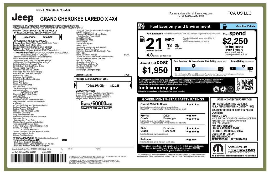 used 2021 Jeep Grand Cherokee car, priced at $20,400