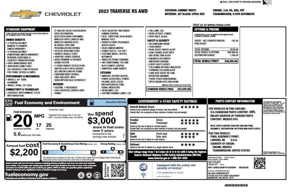 used 2023 Chevrolet Traverse car, priced at $38,440
