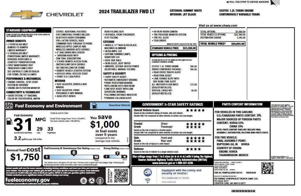 used 2024 Chevrolet TrailBlazer car, priced at $21,650