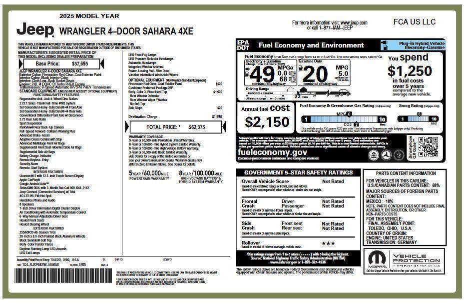 used 2025 Jeep Wrangler 4xe car, priced at $32,630