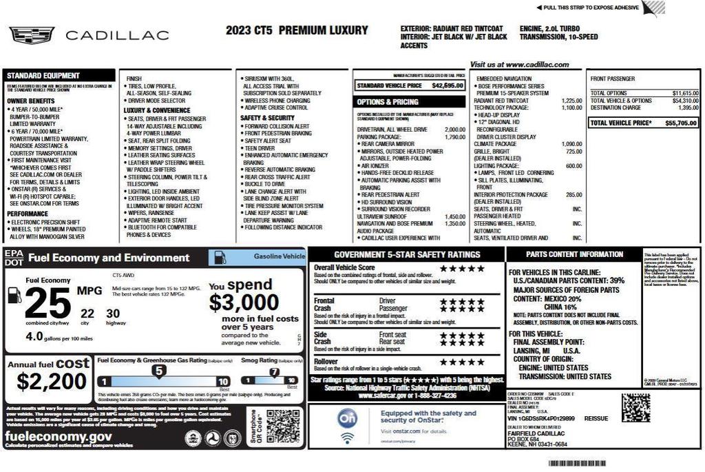 used 2023 Cadillac CT5 car, priced at $26,620