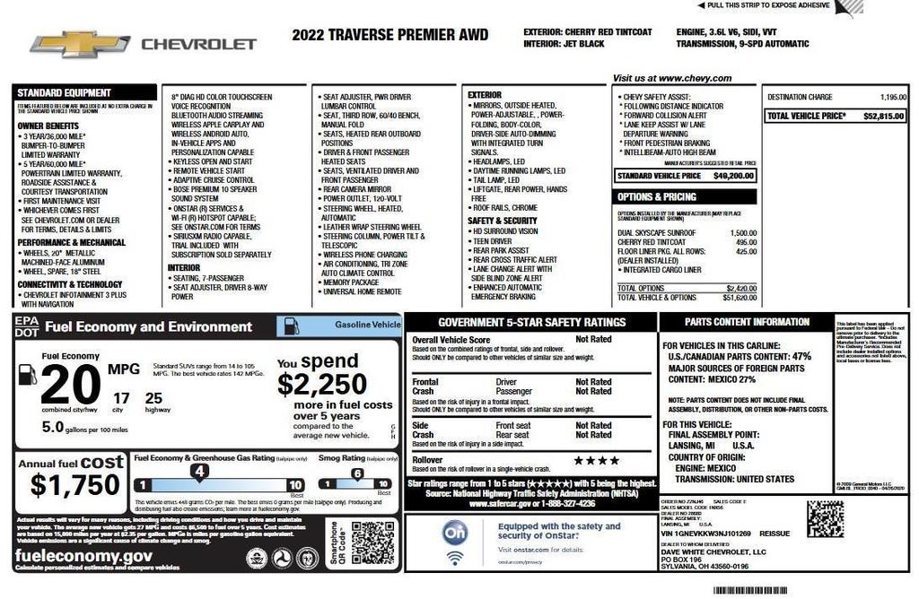 used 2022 Chevrolet Traverse car, priced at $31,200