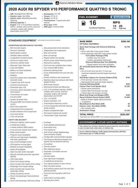 used 2020 Audi R8 car, priced at $189,900