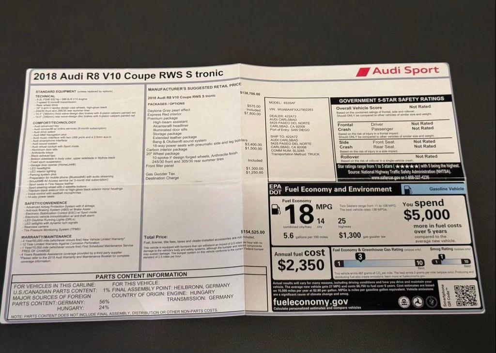 used 2018 Audi R8 car, priced at $157,900
