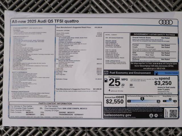 new 2025 Audi Q5 car, priced at $60,440