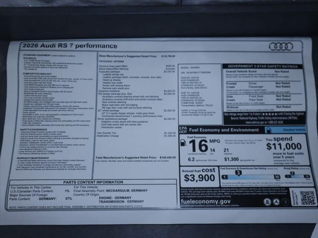new 2026 Audi RS 7 car, priced at $149,440