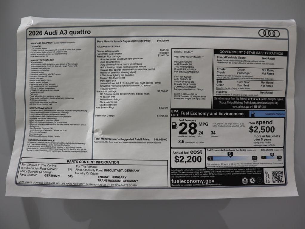 new 2026 Audi A3 car, priced at $46,990