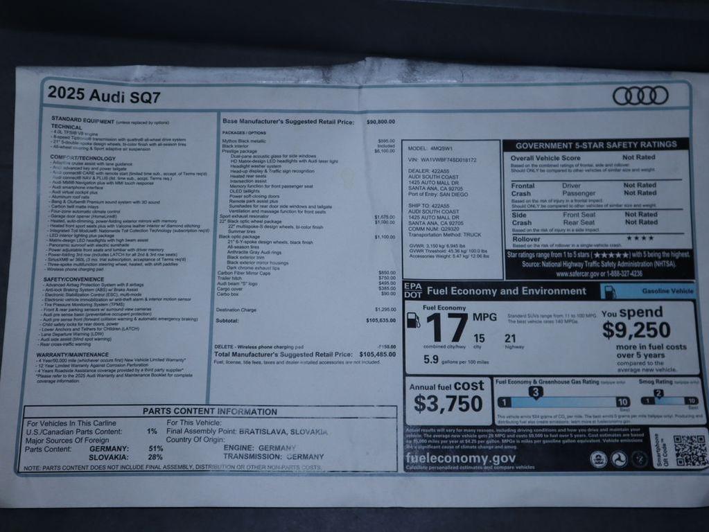 new 2025 Audi SQ7 car, priced at $105,485