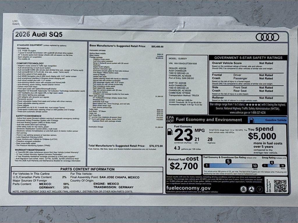 new 2026 Audi SQ5 car, priced at $77,073