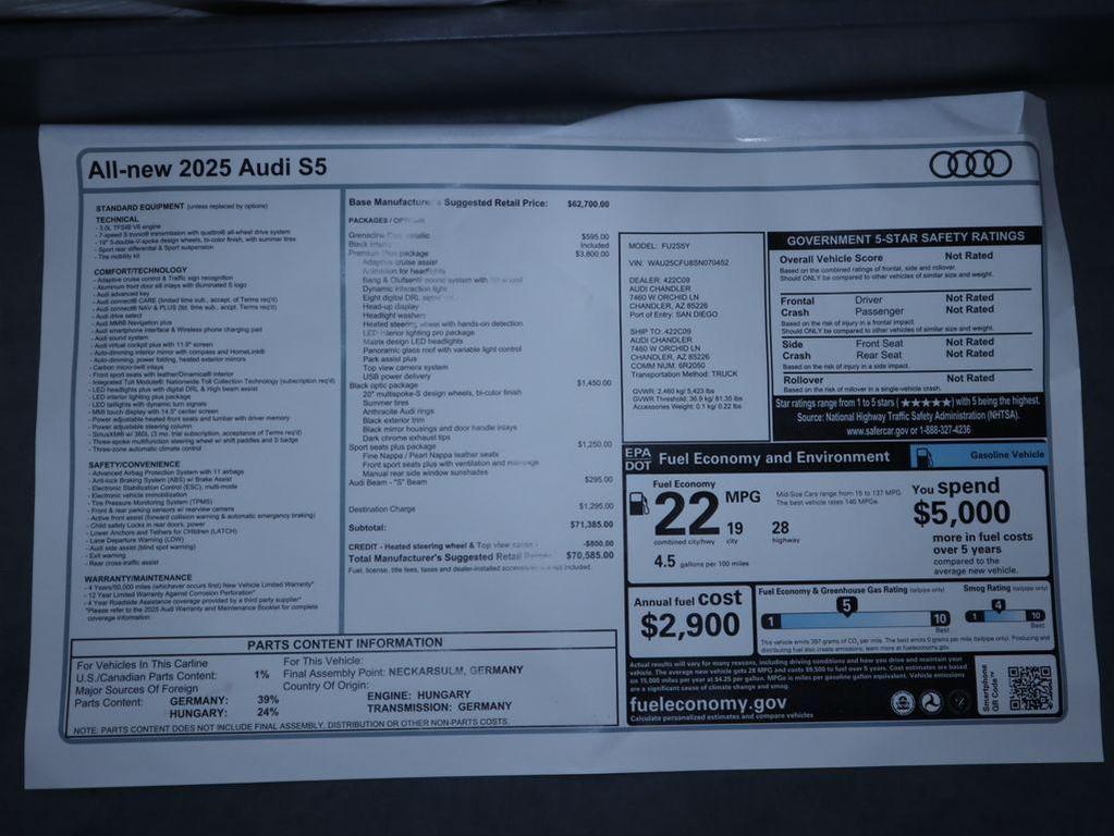 new 2025 Audi S5 car, priced at $70,585