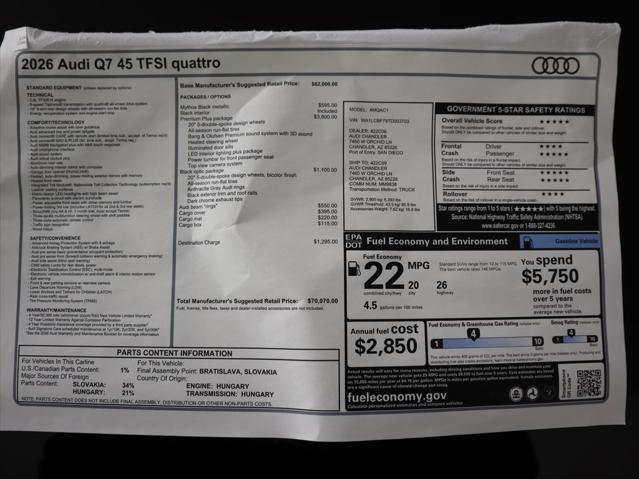 new 2026 Audi Q7 car, priced at $70,070