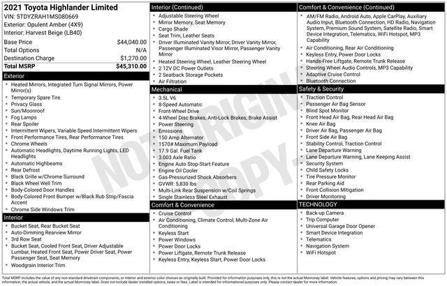 used 2021 Toyota Highlander car, priced at $32,259