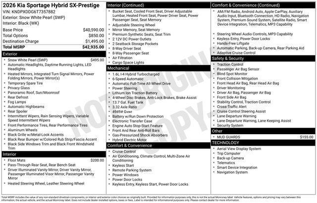 new 2026 Kia Sportage Hybrid car, priced at $40,135