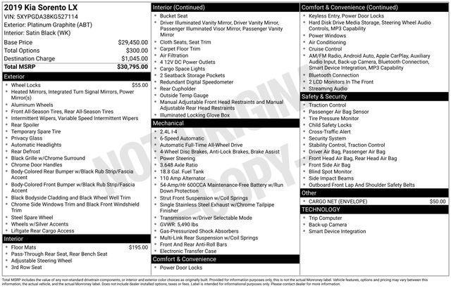 used 2019 Kia Sorento car, priced at $15,238